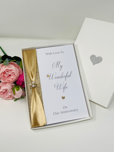 Wife Wedding Anniversary Card - Personalised Luxury Handmade Card
