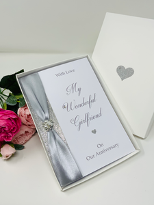Girlfriend Anniversary Card - Personalised Luxury Handmade Card