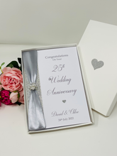 Load image into Gallery viewer, 25th Wedding Anniversary Card - Silver 25 Year Twenty Fifth Anniversary Luxury Greeting Card, Personalised
