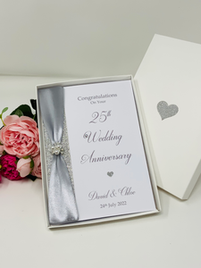 25th Wedding Anniversary Card - Silver 25 Year Twenty Fifth Anniversary Luxury Greeting Card, Personalised