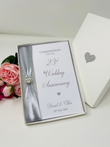 23rd Wedding Anniversary Card - Silver Plate 23 Year Twenty Third Anniversary Luxury Greeting Card, Personalised