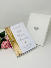 Load image into Gallery viewer, 50th Wedding Anniversary Card - Golden 50 Year Fiftieth Anniversary Luxury Greeting Card Personalised
