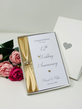 Load image into Gallery viewer, 12th Wedding Anniversary Card - Silk 12 Year Twelfth Anniversary Luxury Greeting Card, Personalised
