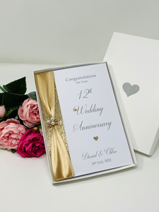 12th Wedding Anniversary Card - Silk 12 Year Twelfth Anniversary Luxury Greeting Card, Personalised