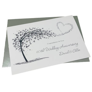 60th Wedding Anniversary Card - Diamond 60 Year Sixtieth Anniversary Luxury Greeting Card Personalised - Sweeping Heart