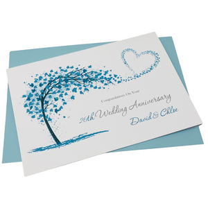 26th Wedding Anniversary Card - Picture 26 Year Twenty Sixth Anniversary Luxury Greeting Card, Personalised - Sweeping Heart