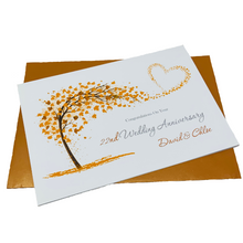 Load image into Gallery viewer, 22nd Wedding Anniversary Card - Copper 22 Year Twenty Second Anniversary Luxury Greeting Card, Personalised - Sweeping Heart
