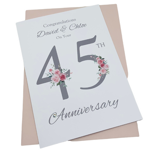 45th Wedding Anniversary Card - Sapphire 45 Year Forty Fifth Anniversary Luxury Greeting Card Personalised - Floral Number
