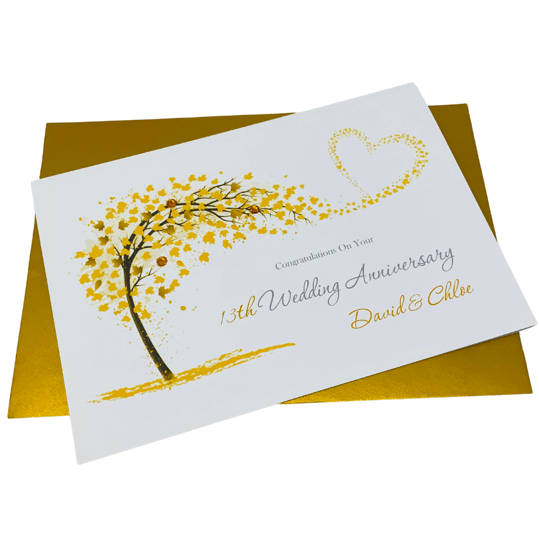 13th Wedding Anniversary Card - Lace 13 Year Thirteenth Anniversary Luxury Greeting Card, Personalised  - Sweeping Heart