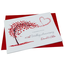 Load image into Gallery viewer, 40th Wedding Anniversary Card - Ruby 40 Year Fourtieth Anniversary Luxury Greeting Card Personalised - Sweeping Heart
