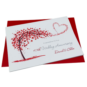 40th Wedding Anniversary Card - Ruby 40 Year Fourtieth Anniversary Luxury Greeting Card Personalised - Sweeping Heart