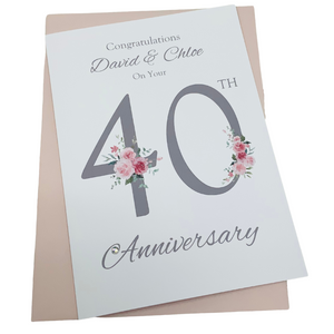 40th Wedding Anniversary Card - Ruby 40 Year Fourtieth Anniversary Luxury Greeting Card Personalised - Floral Number