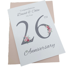 Load image into Gallery viewer, 26th Wedding Anniversary Card - Picture 26 Year Twenty Sixth Anniversary Luxury Greeting Card, Personalised - Floral Number
