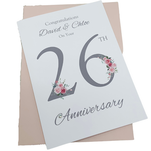 26th Wedding Anniversary Card - Picture 26 Year Twenty Sixth Anniversary Luxury Greeting Card, Personalised - Floral Number