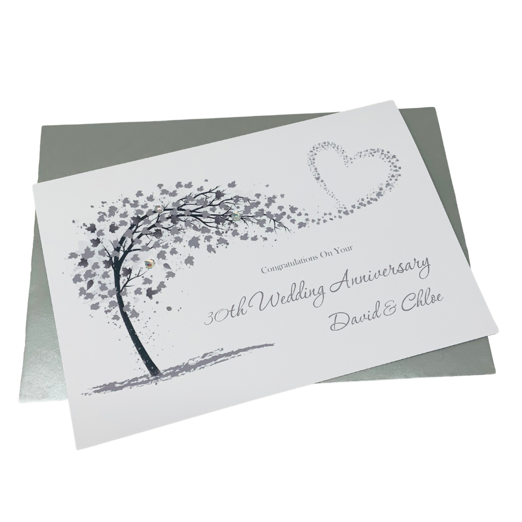 30th Wedding Anniversary Card - Pearl 30 Year Thirtieth Anniversary Luxury Greeting Card, Personalised - Sweeping Heart