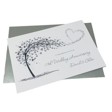 Load image into Gallery viewer, 12th Wedding Anniversary Card - Silk 12 Year Twelfth Anniversary Luxury Greeting Card, Personalised - Sweeping Heart
