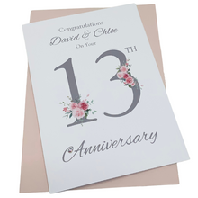 Load image into Gallery viewer, 13th Wedding Anniversary Card - Lace 13 Year Thirteenth Anniversary Luxury Greeting Card, Personalised  - Floral Number
