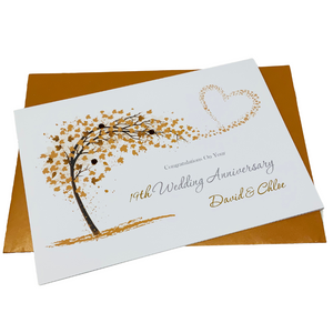 19th Wedding Anniversary Card - Bronze 19 Year Nineteenth Anniversary Luxury Greeting Card Personalised  - Sweeping Heart