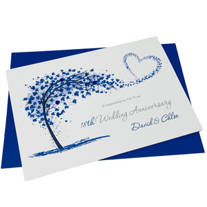 18th Wedding Anniversary Card - Porcelain 18 Year Eighteenth Anniversary Luxury Greeting Card, Personalised - Sweeping Heart