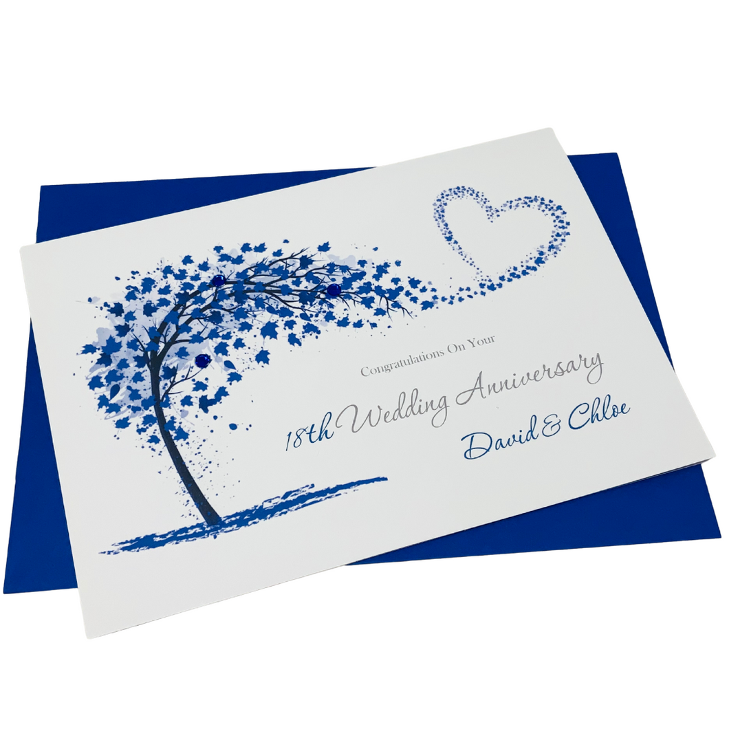 18th Wedding Anniversary Card - Porcelain 18 Year Eighteenth Anniversary Luxury Greeting Card, Personalised - Sweeping Heart