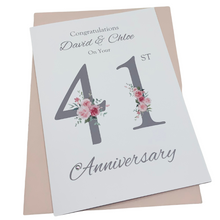 Load image into Gallery viewer, 41st Wedding Anniversary Card - Office Decor 41 Year Forty First Anniversary Luxury Greeting Card Personalised - Floral Number
