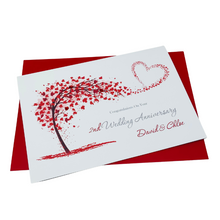 Load image into Gallery viewer, 2nd Anniversary Card - Cotton 2 Year Second Wedding Anniversary Luxury Greeting Card Personalised - Sweeping Heart
