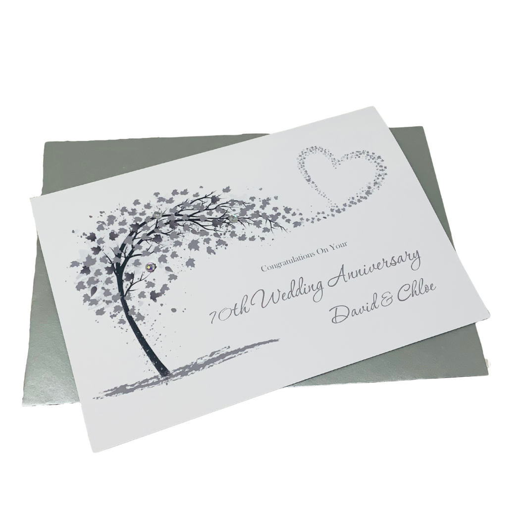 70th Wedding Anniversary Card - Platinum 70 Year Seventieth Anniversary Luxury Greeting Card Personalised - Sweeping Heart