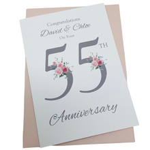 Load image into Gallery viewer, 55th Wedding Anniversary Card - Emerald 55 Year Fifty Fifth Anniversary Luxury Greeting Card Personalised - Floral Number
