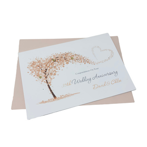 35th Wedding Anniversary Card - Coral 35 Year Thirty Fifth Anniversary Luxury Greeting Card, Personalised - Sweeping Heart