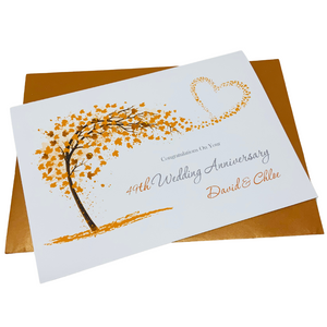 49th Wedding Anniversary Card - Copper 49 Year Forty Ninth Anniversary Luxury Greeting Personalised - Sweeping Heart