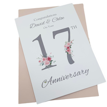 Load image into Gallery viewer, 17th Wedding Anniversary Card - Furniture 17 Year Seventeenth Anniversary Luxury Greeting Card Personalised  - Floral Number
