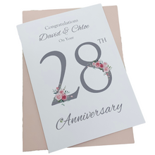 Load image into Gallery viewer, 28th Wedding Anniversary Card - Orchid 28 Year Twenty Eighth Anniversary Luxury Greeting Card, Personalised - Floral Number
