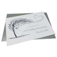 Load image into Gallery viewer, 31st Wedding Anniversary Card - Timepiece 31 Year Thirty First Anniversary Luxury Greeting Card, Personalised - Sweeping Heart
