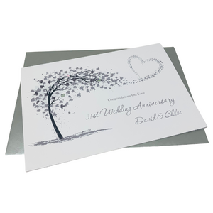 31st Wedding Anniversary Card - Timepiece 31 Year Thirty First Anniversary Luxury Greeting Card, Personalised - Sweeping Heart