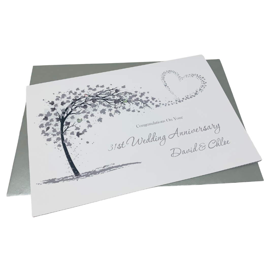 31st Wedding Anniversary Card - Timepiece 31 Year Thirty First Anniversary Luxury Greeting Card, Personalised - Sweeping Heart