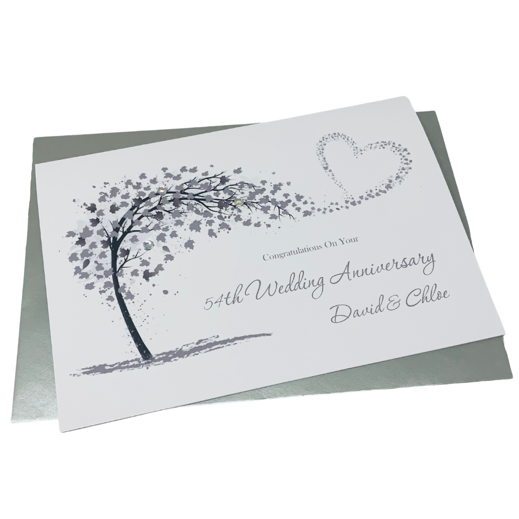 54th Wedding Anniversary Card - Glass 54 Year Fifty Fourth Anniversary Luxury Greeting Personalised - Sweeping Heart