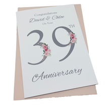 Load image into Gallery viewer, 39th Wedding Anniversary Card - Lace 39 Year Thirty Ninth Anniversary Luxury Greeting Card Personalised - Floral Number
