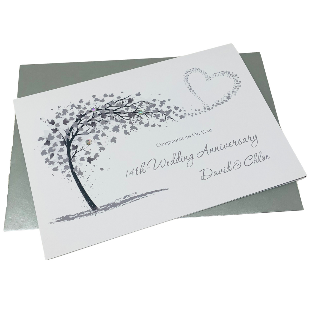 14th Wedding Anniversary Card - Ivory 14 Year Fourteenth Anniversary Luxury Greeting Card, Personalised - Sweeping Heart