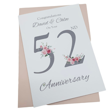 Load image into Gallery viewer, 52nd Wedding Anniversary Card - Bath Spa 52 Year Fifty Second Anniversary Luxury Greeting Personalised - Floral Number
