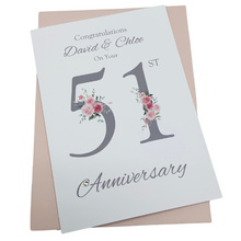 Load image into Gallery viewer, 51st Wedding Anniversary Card - Photo Camera 51 Year Fifty First Anniversary Luxury Greeting Personalised - Floral Number
