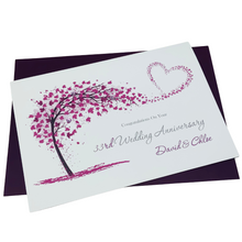 Load image into Gallery viewer, 33rd Wedding Anniversary Card - Amethyst 33 Year Thirty Third Anniversary Luxury Greeting Card, Personalised - Sweeping Heart
