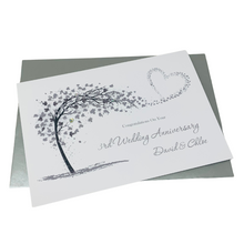 Load image into Gallery viewer, 3rd Anniversary Card - Leather 3 Year Third Wedding Anniversary Luxury Greeting Card Personalised - Sweeping Heart
