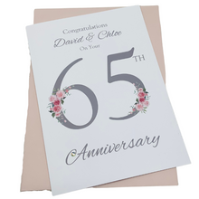 Load image into Gallery viewer, 65th Wedding Anniversary Card - Blue Sapphire 65 Year Sixty Fifth Anniversary Luxury Greeting Card Personalised - Floral Number
