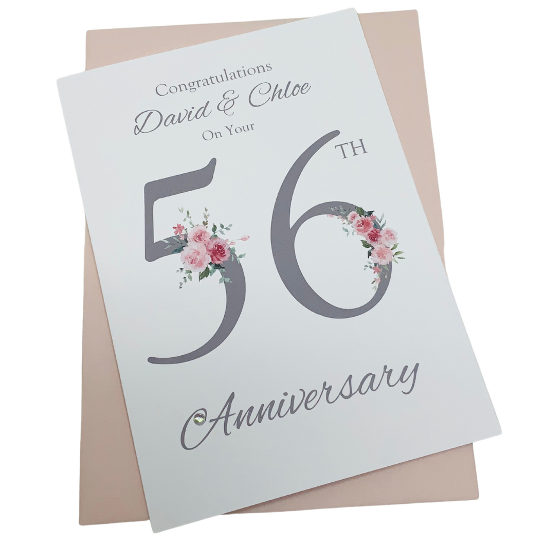 56th Wedding Anniversary Card - Day 56 Year Fifty Sixth Anniversary Luxury Greeting Personalised - Floral Number