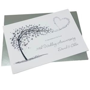 39th Wedding Anniversary Card - Lace 39 Year Thirty Ninth Anniversary Luxury Greeting Card Personalised - Sweeping Heart