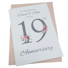 Load image into Gallery viewer, 19th Wedding Anniversary Card - Bronze 19 Year Nineteenth Anniversary Luxury Greeting Card Personalised  - Floral Number
