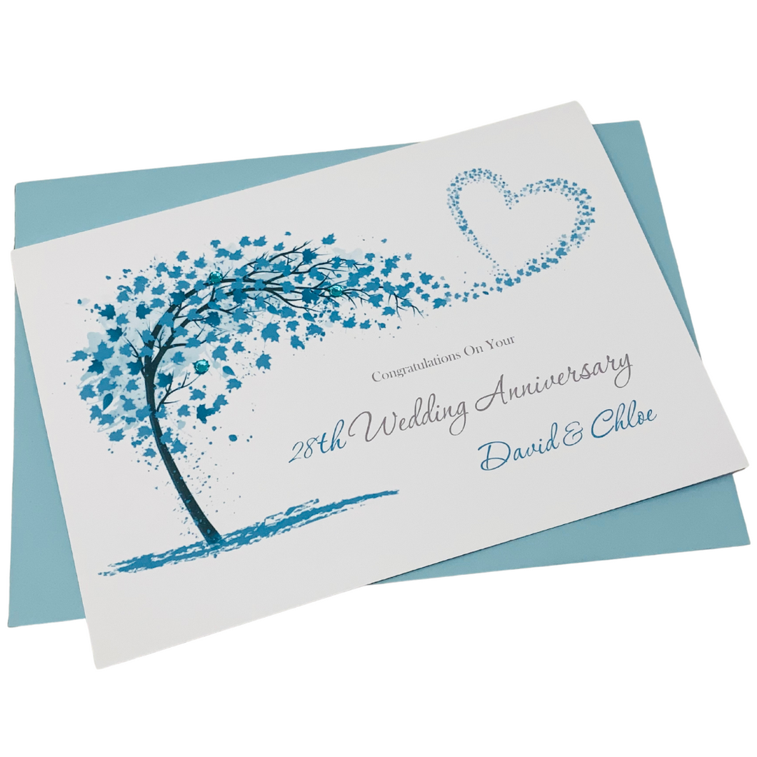 28th Wedding Anniversary Card - Orchid 28 Year Twenty Eighth Anniversary Luxury Greeting Card, Personalised - Sweeping Heart