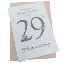 Load image into Gallery viewer, 29th Wedding Anniversary Card - Furniture 29 Year Twenty Ninth Anniversary Luxury Greeting Card, Personalised - Floral Number
