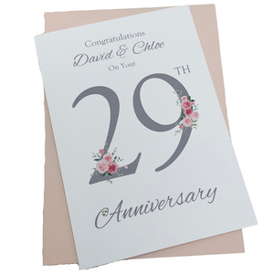 29th Wedding Anniversary Card - Furniture 29 Year Twenty Ninth Anniversary Luxury Greeting Card, Personalised - Floral Number