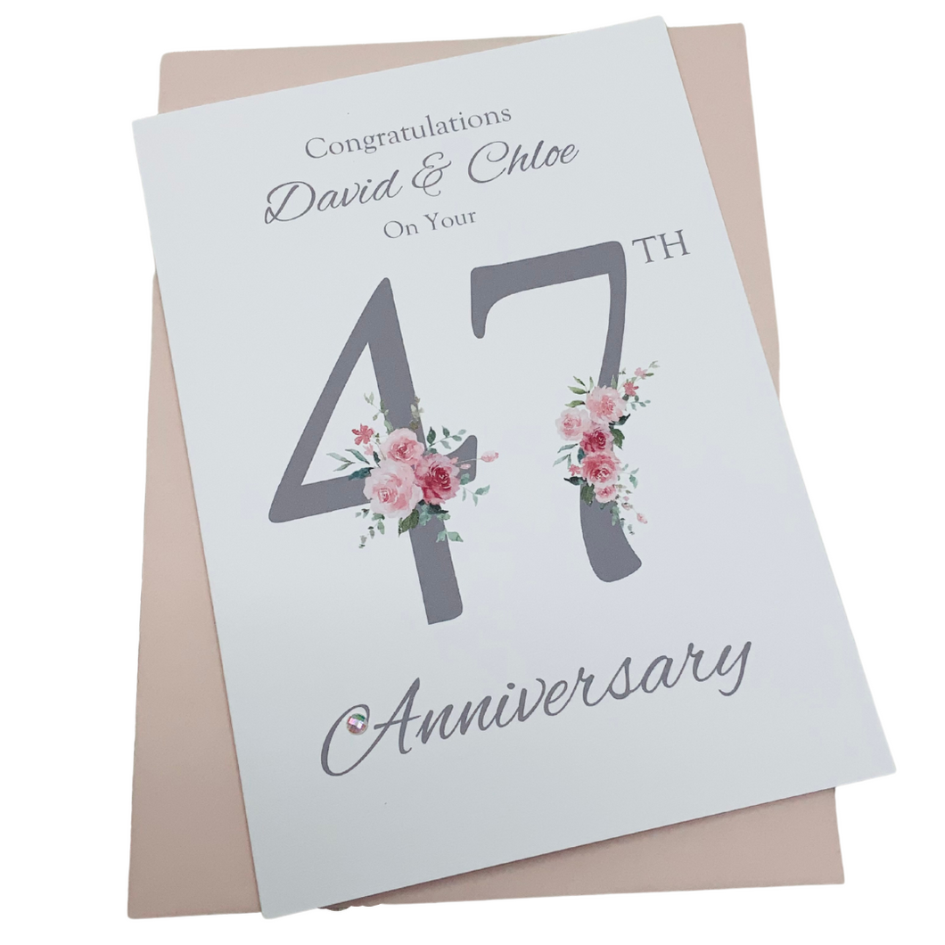 47th Wedding Anniversary Card - Garden 47 Year Forty Seventh Anniversary Luxury Greeting Personalised - Floral Number